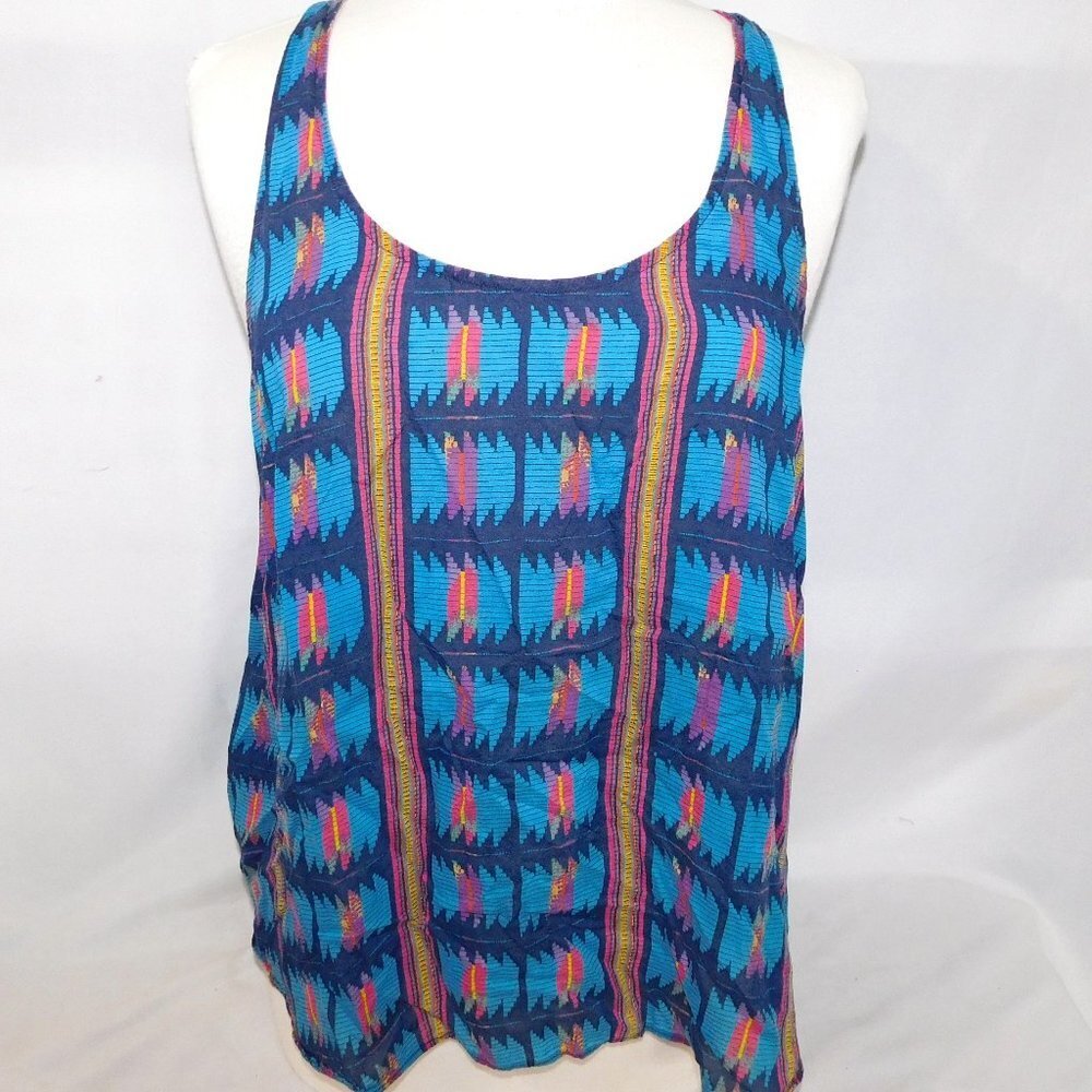 American Eagle Outfitters Blue Pink Yellow Sheer Tank Top Boho Womens L